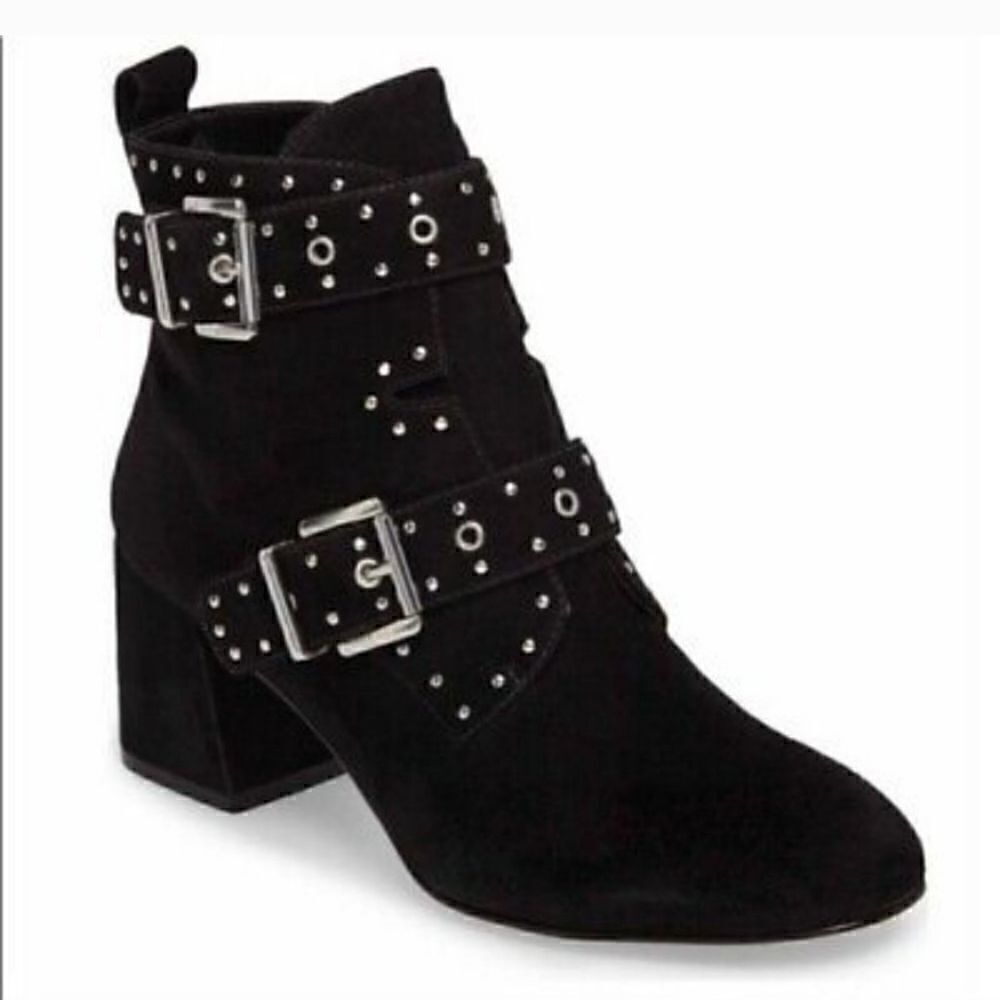 Rebecca Minkoff Logan Studded Blk Suede Block Heel Bootie Size 11